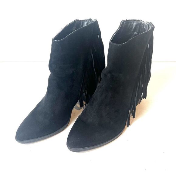 Madden Girl Black Suede Fringe Ankle Boots Women's Size 7.5B Heeled Boots Shaare - Picture 5 of 12
